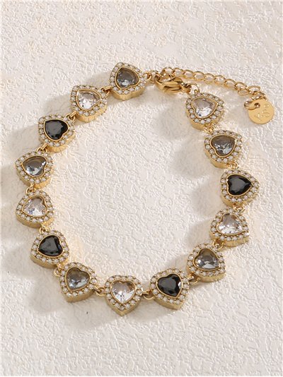 Pulsera de cristales corazones con strass