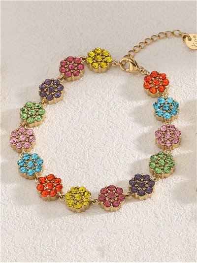 Pulseira de flores com cristais