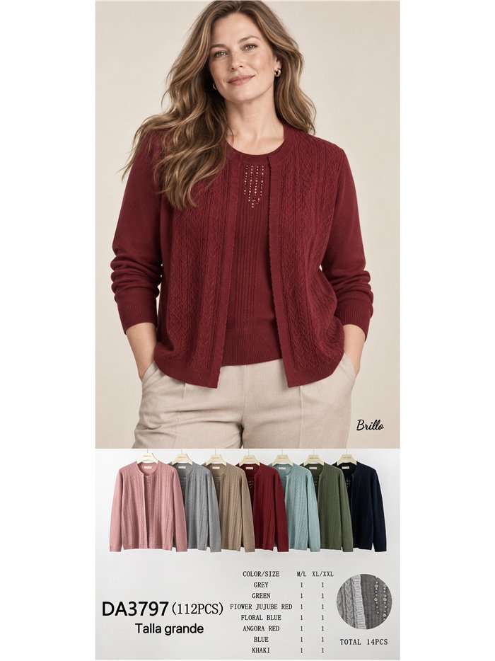 Jersey trenzado efecto doble strass talla grande