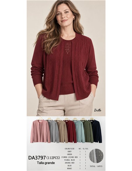 Jersey trenzado efecto doble strass talla grande