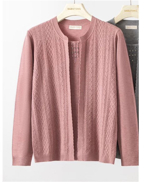 Jersey trenzado efecto doble strass talla grande