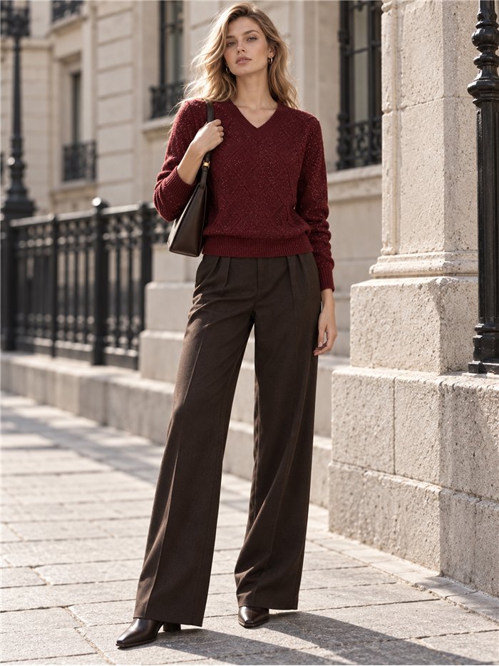 Pull à paillettes à col en V et motif losanges