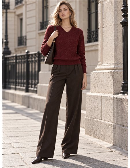 Pull à paillettes à col en V et motif losanges