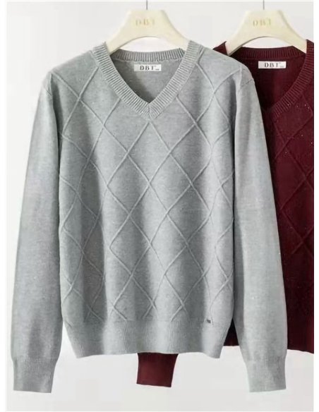 Pull à paillettes à col en V et motif losanges