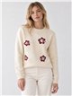 Wollpullover mit gestickten Blumen