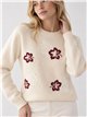 Wollpullover mit gestickten Blumen