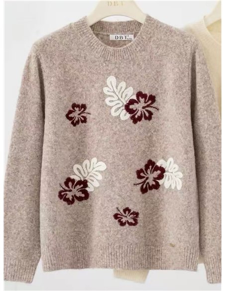 Wollpullover mit gestickten Blumen