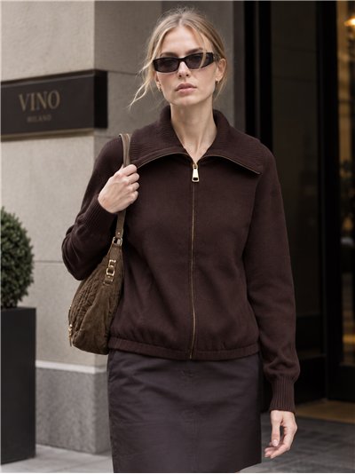 Chaqueta punto cremallera cuello maxi