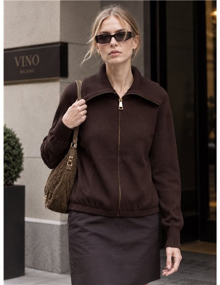 Chaqueta punto cremallera cuello maxi