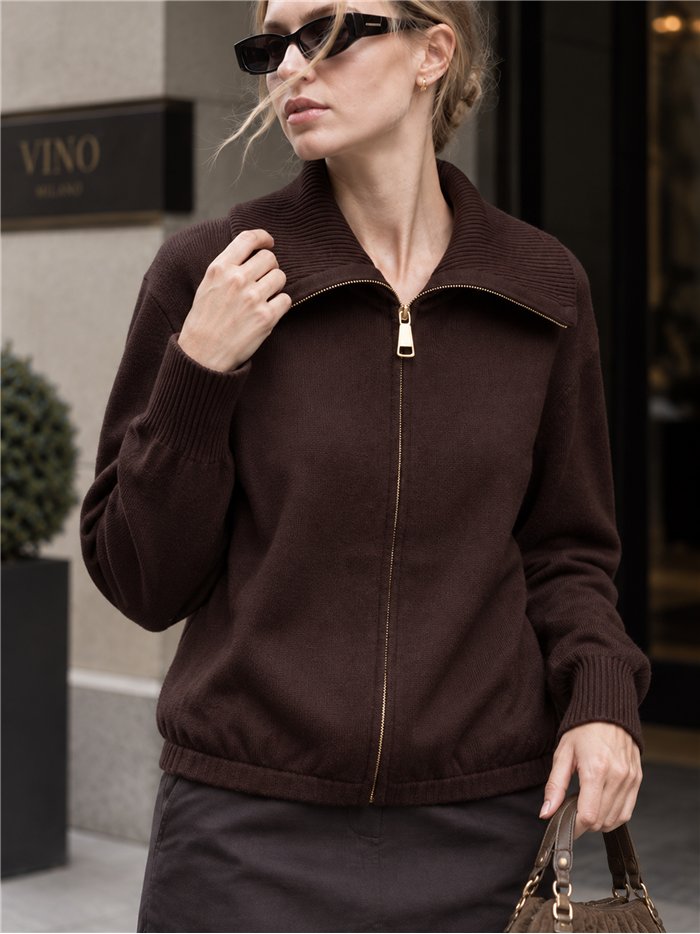 Chaqueta punto cremallera cuello maxi