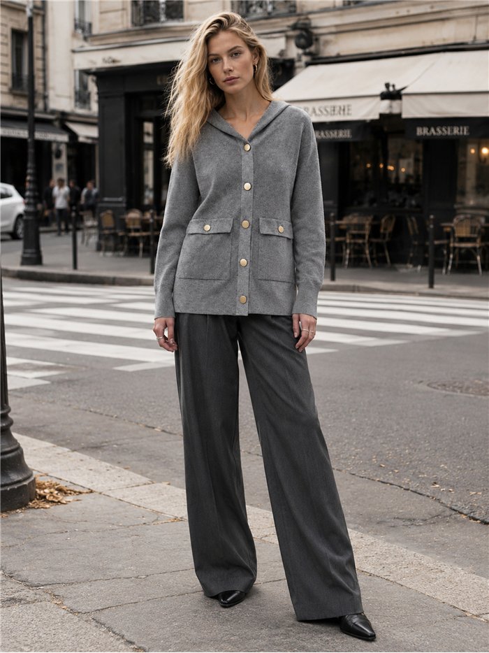 Hooded knit jacket with patch pockets
