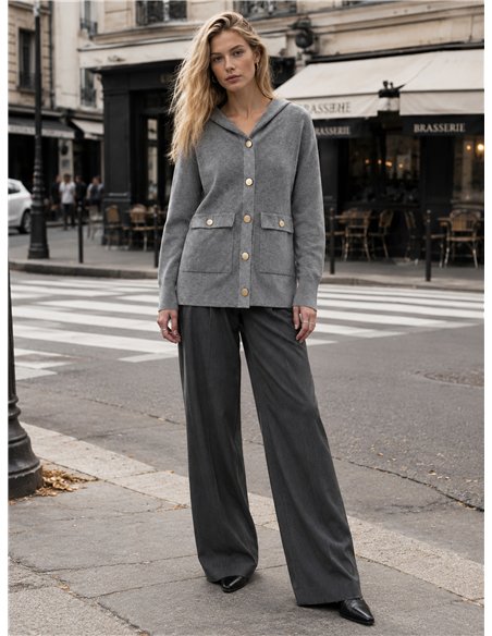 Hooded knit jacket with patch pockets