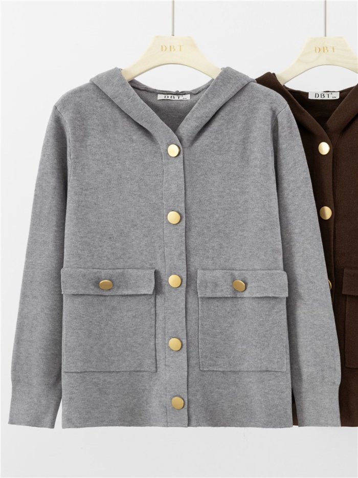 Hooded knit jacket with patch pockets