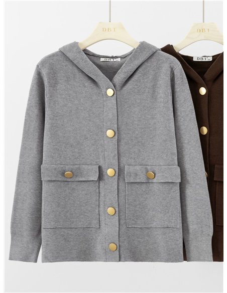 Hooded knit jacket with patch pockets