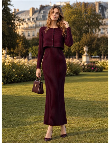 Conjunto vestido canalé y cárdigan corto