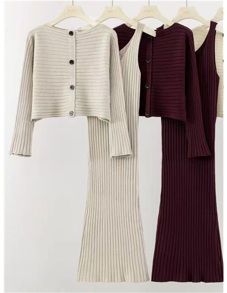 Conjunto vestido canalé y cárdigan corto