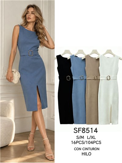 Vestido midi ajustado cinturón 2