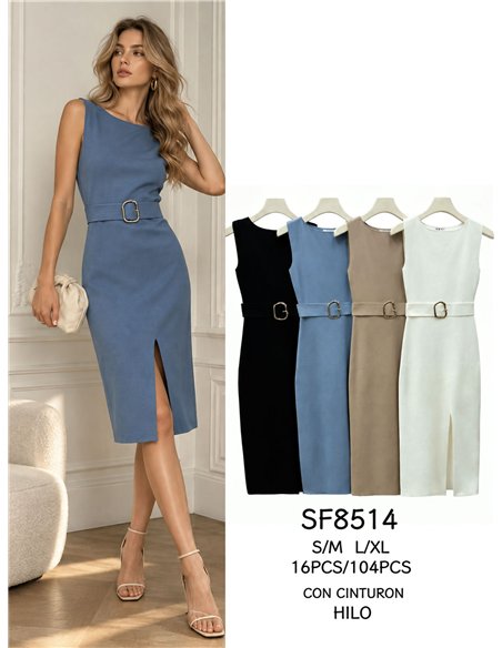 Vestido midi ajustado cinturón