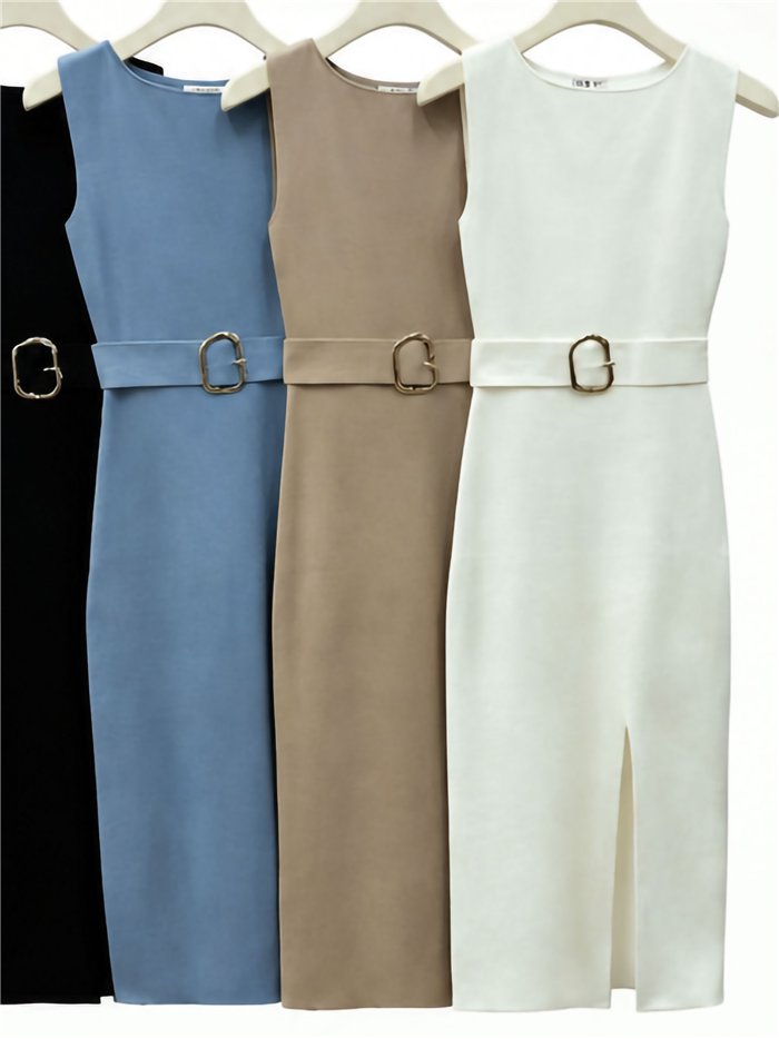 Vestido midi ajustado cinturón