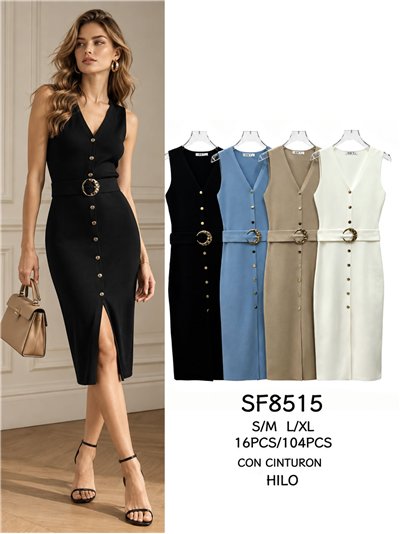 Vestido midi abotonado cinturón 2