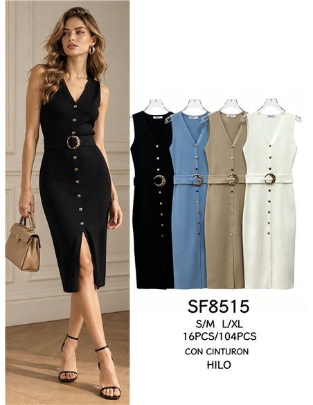 Vestido midi abotonado cinturón