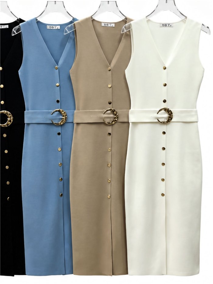 Vestido midi abotonado cinturón