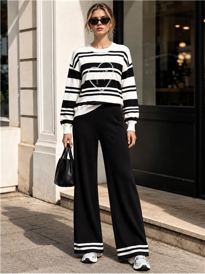 ensemble pull rayé et pantalon large