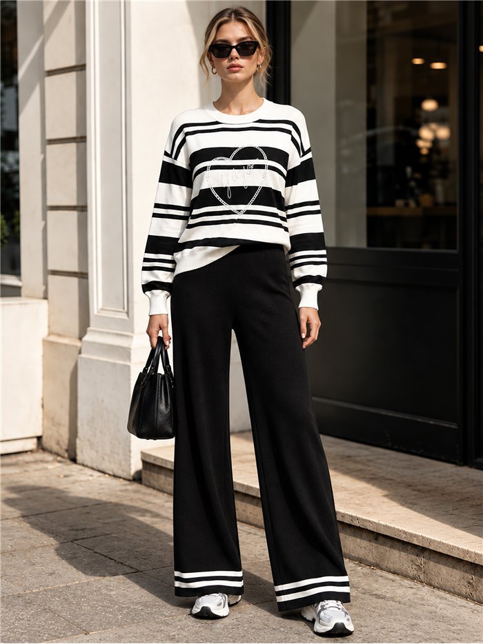 ensemble pull rayé et pantalon large