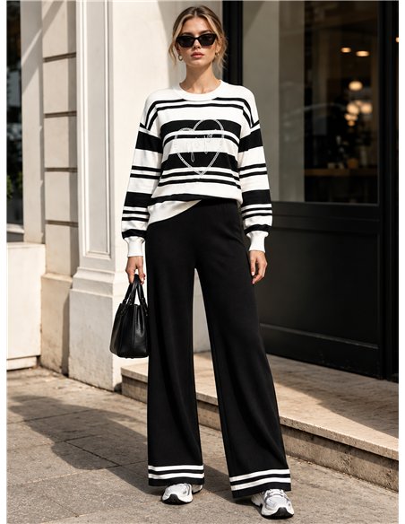 ensemble pull rayé et pantalon large