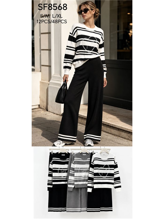 ensemble pull rayé et pantalon large