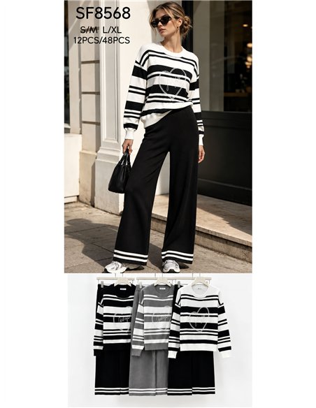 ensemble pull rayé et pantalon large