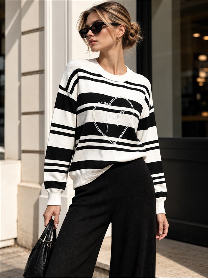 ensemble pull rayé et pantalon large