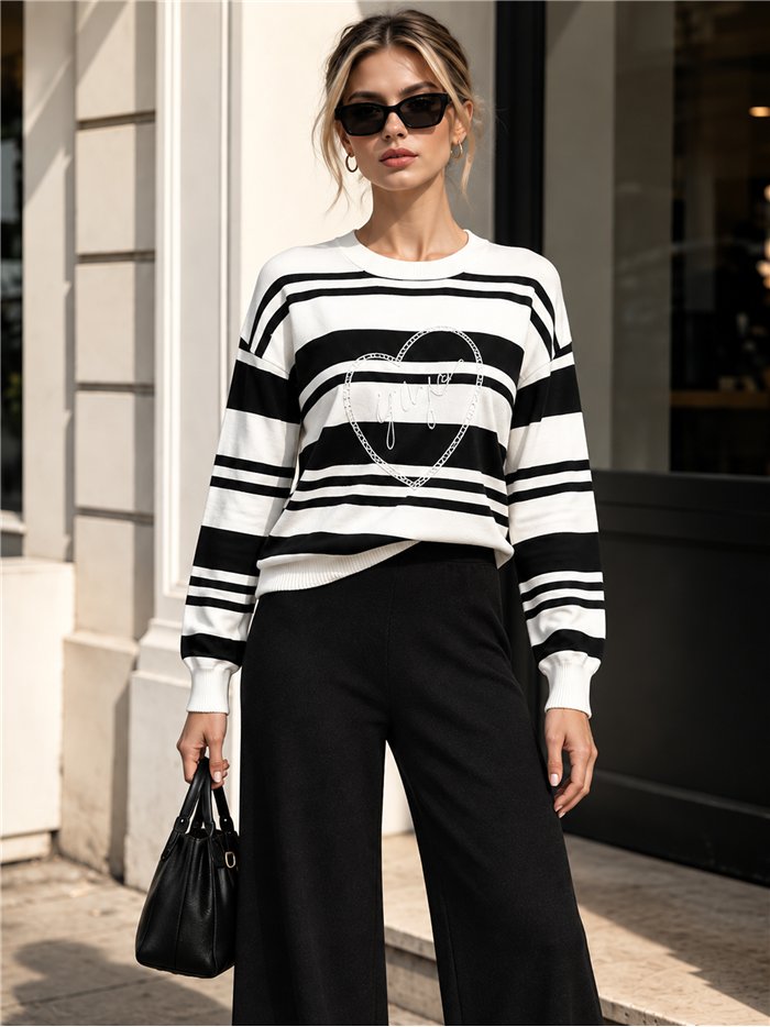 ensemble pull rayé et pantalon large