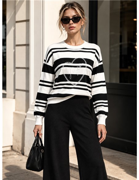 ensemble pull rayé et pantalon large