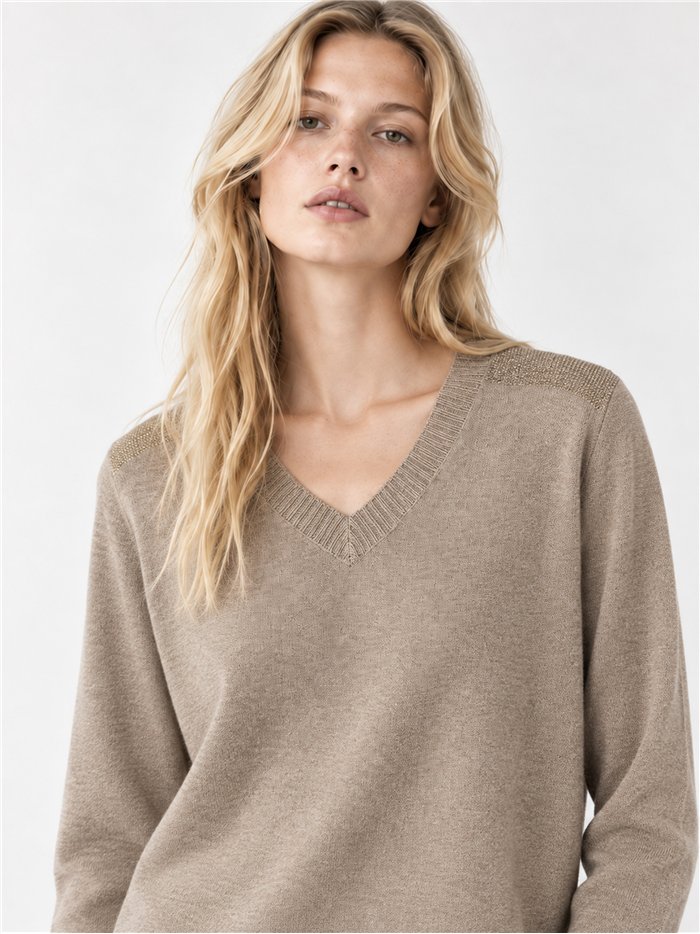 Jersey cuello pico strass