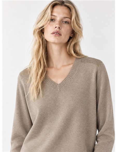 Jersey cuello pico strass