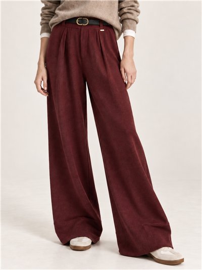 Pantalón wide leg de punto con cinturón