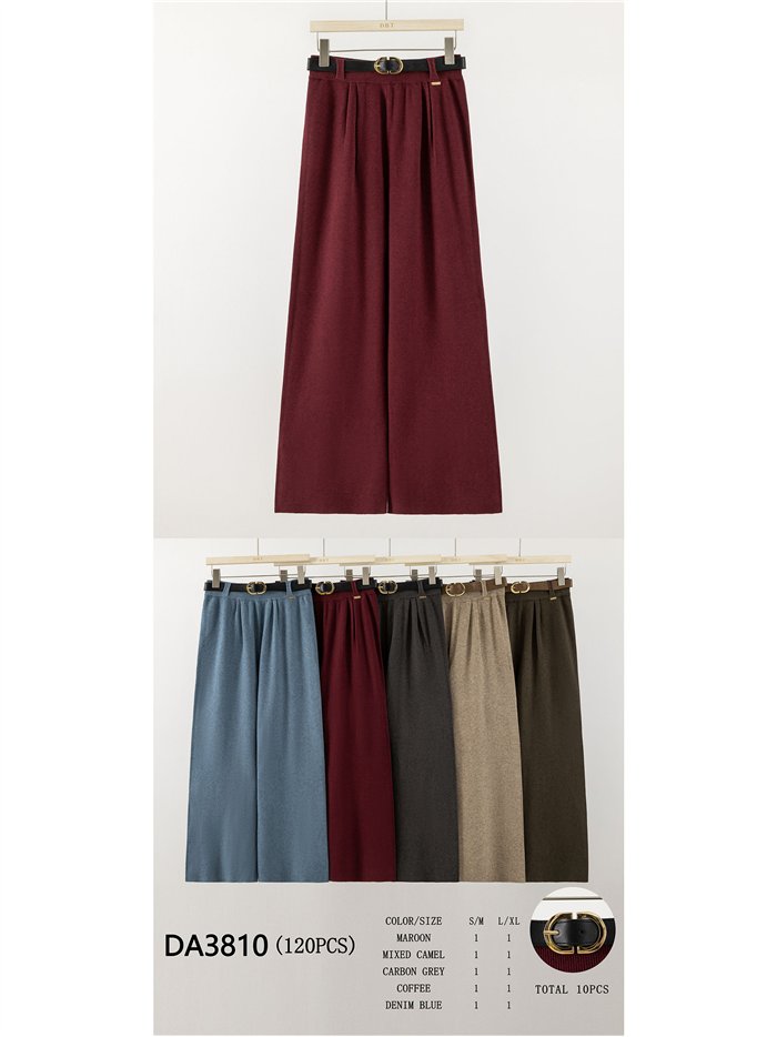 Pantalón wide leg de punto con cinturón