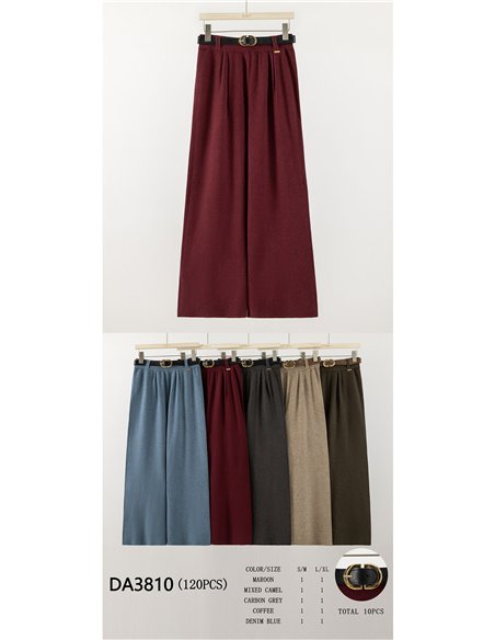 Pantalón wide leg de punto con cinturón