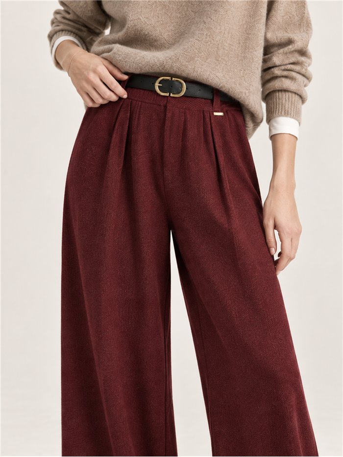 Pantalón wide leg de punto con cinturón