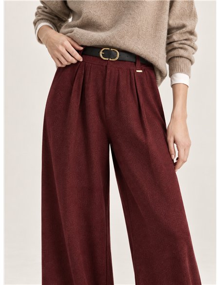 Pantalón wide leg de punto con cinturón