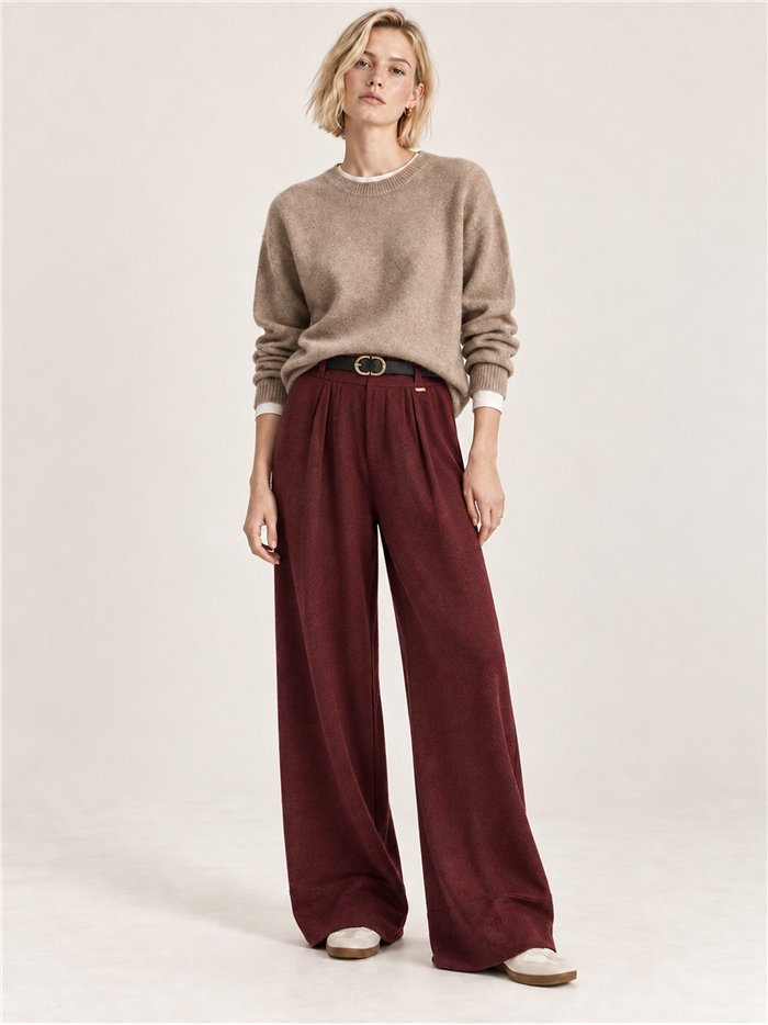 Pantalón wide leg de punto con cinturón