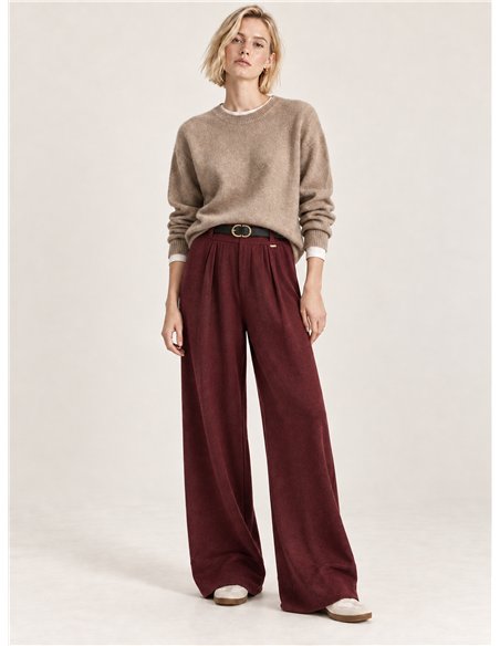 Pantalón wide leg de punto con cinturón