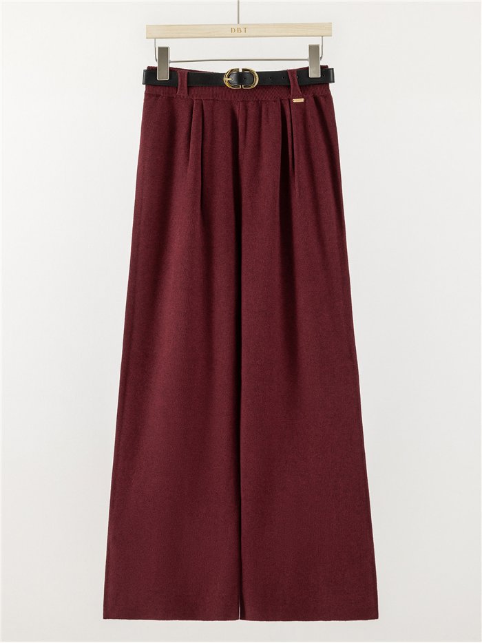 Pantalón wide leg de punto con cinturón