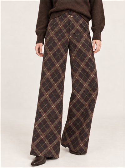 Pantalón wide leg cuadros de punto