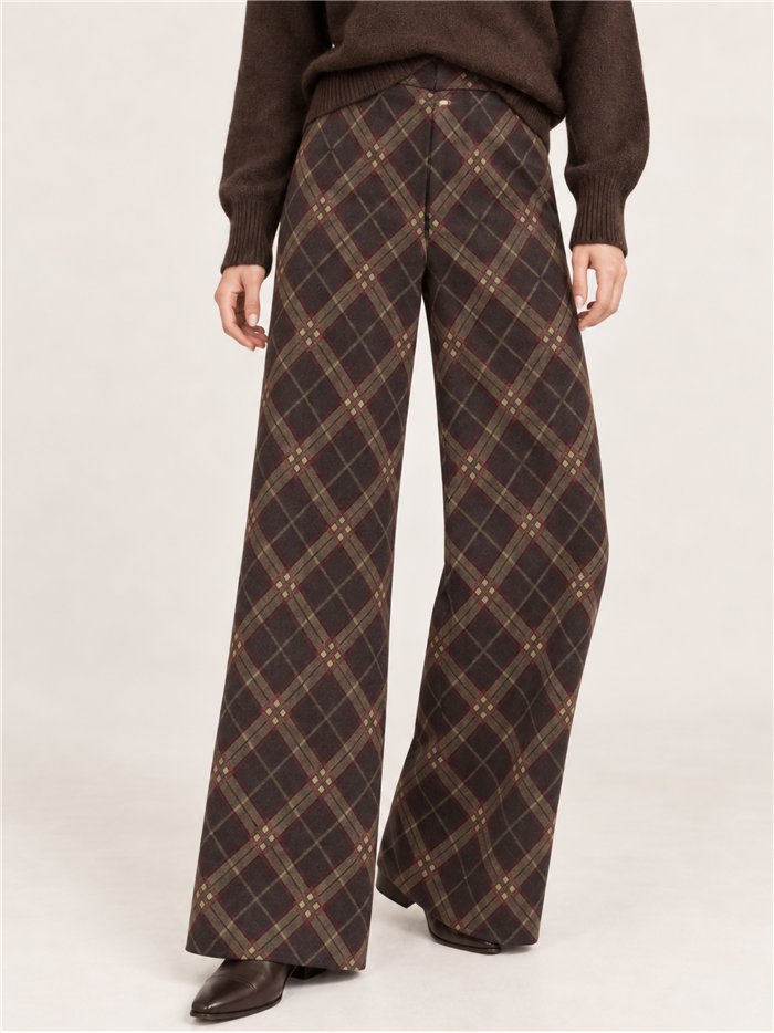 Pantalón wide leg cuadros de punto