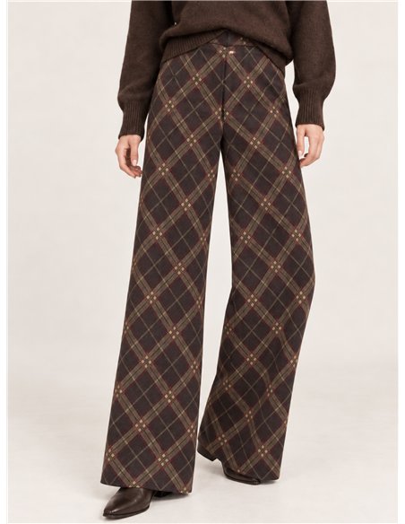 Pantalón wide leg cuadros de punto