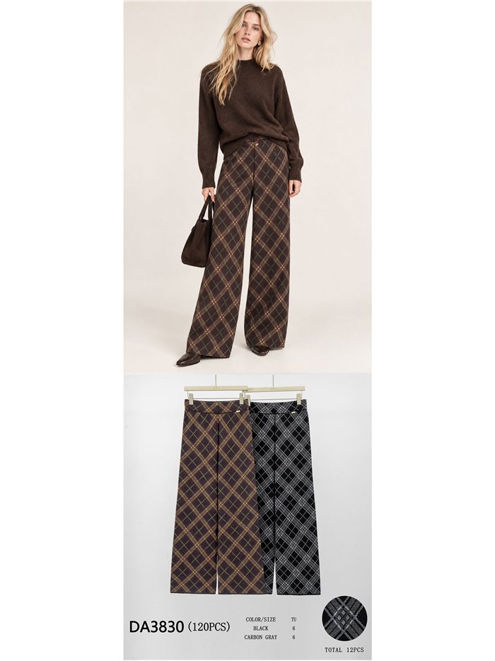 Pantalón wide leg cuadros de punto