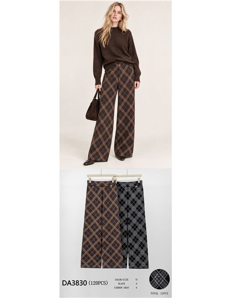 Pantalón wide leg cuadros de punto