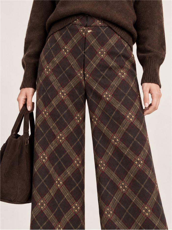 Pantalón wide leg cuadros de punto